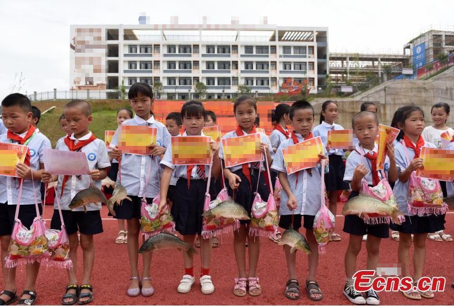 Một vài hình ảnh khác về những học sinh giỏi được nhận thưởng là cá chép và một túi thạch ở trường tiểu học Trung Quốc. Ảnh: ECNS.