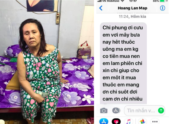 Tin nhắn cầu cứu của Hoàng Lan khiến khán giả xót xa. (Nguồn: FaceBook Phi Phụng)