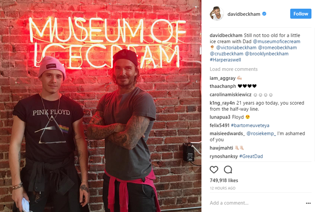 Hai bố con David Beckham cũng đã đến đây ăn kem và up ảnh lên Instagram