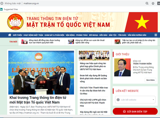 Giao diện Trang thông tin điện tử mới Mặt trận Tổ quốc Việt Nam.