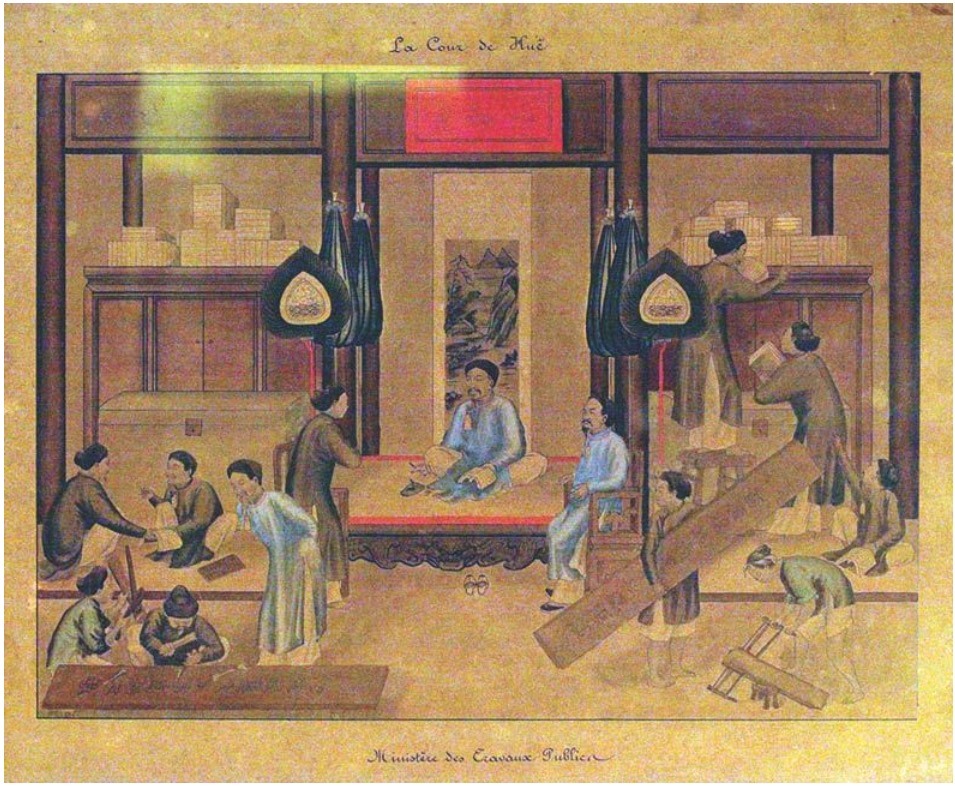 Bộ công (Ministère des Traveau publics): “Chuyên trách xây dựng cung điện, thành trì, lăng tẩm; chế tạo tàu thuyền, xe cộ, mua sắm nguyên vật liệu... tương đương Bộ Xây dựng ngày nay.”