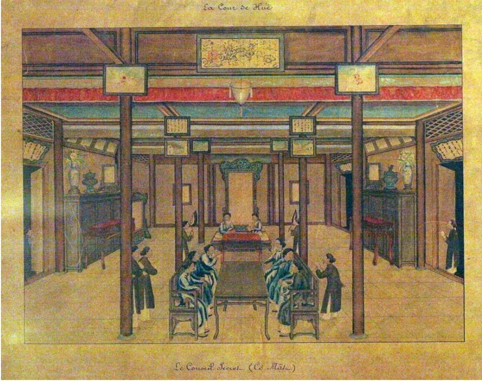 VIỆN CƠ MẬT (le Conseil Secret): “Viện Cơ mật được thành lập năm 1835, dưới triều Minh Mạng (1820-1840). Nhà vua đích thân chọn bốn vị quan lớn (văn, võ) từ tam phẩm trở lên sung vào Viện để bàn bạc các việc trọng yếu của đất nước.”