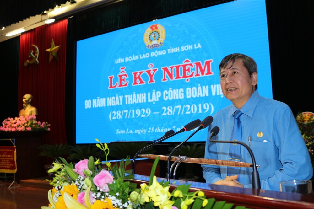Đồng chí Trần Thanh Hải, Phó Chủ tịch Thường trực Tổng Liên đoàn Lao động Việt Nam phát biểu tại buổi lễ. Ảnh: Minh Hải