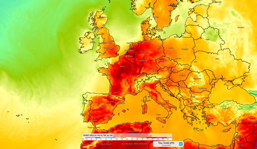 Theo Tổ chức Khí tượng Thế giới (WMO), nhiều quốc gia châu Âu đang phải trải qua một đợt nắng nóng mới. Với mức nhiệt lên tới 41,2 độ C - một kỷ lục mới về nắng nóng đã được thiết lập tại thành phố Bordeaux, Tây Nam nước Pháp. Ảnh Weather News.