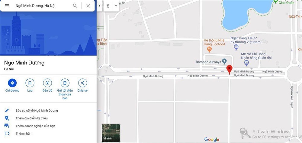 Tên đường “Ngô Minh Dương” xuất hiện trên Google Maps