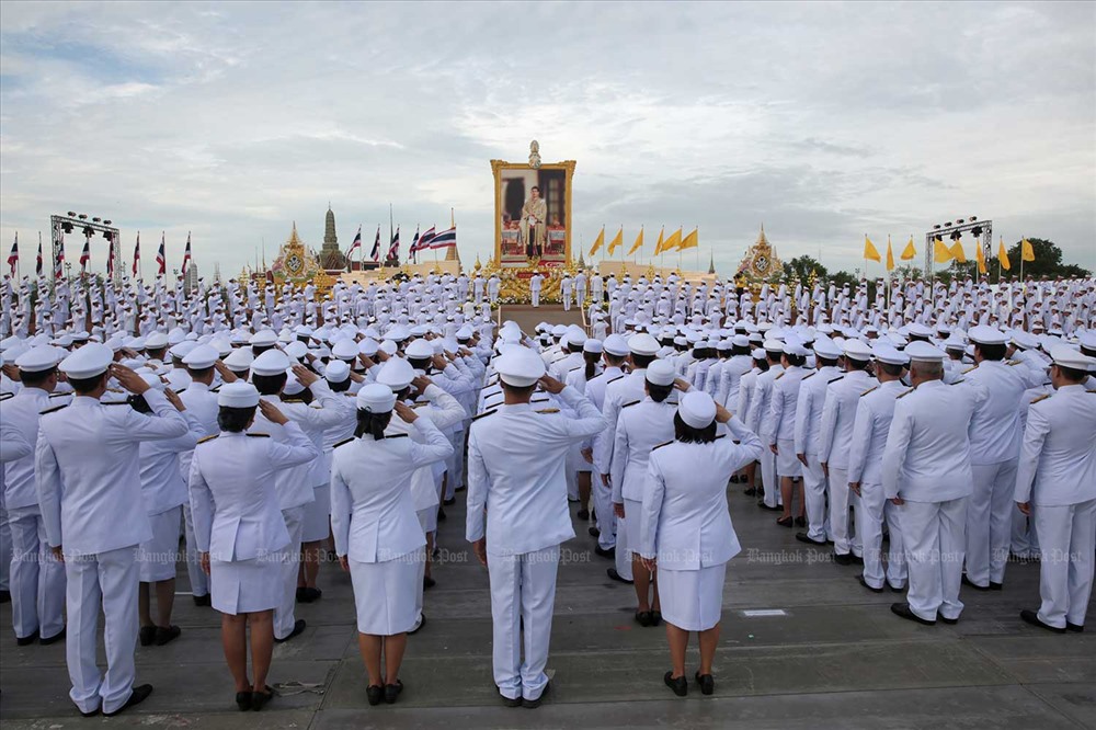 Thủ tướng Prayut Chan-o-cha chủ trì buổi lễ tại Sanam Luang hôm 28.7 để mừng sinh nhật Nhà vua Thái Lan. Ảnh: Bangkok Post.