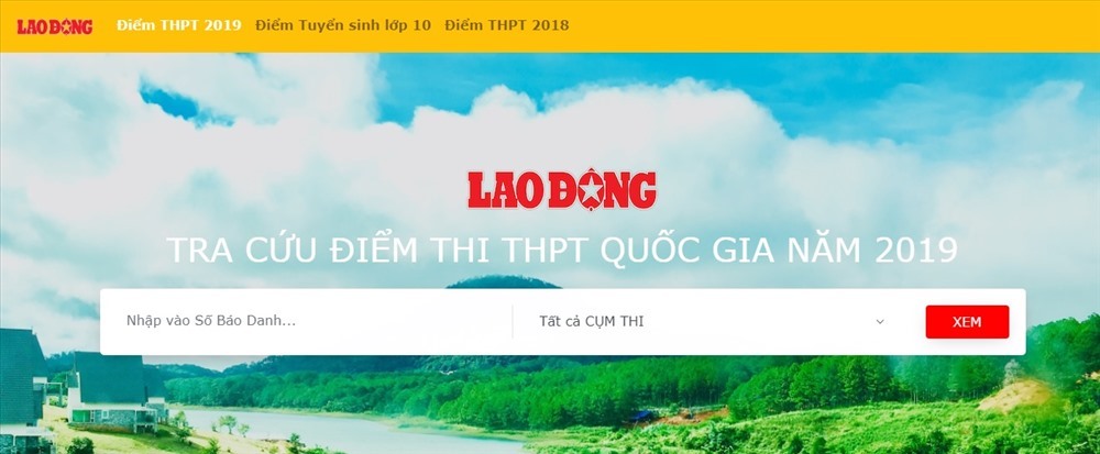 Trang web tra cứu điểm thi THPT quốc gia 2019 của Báo Lao Động.