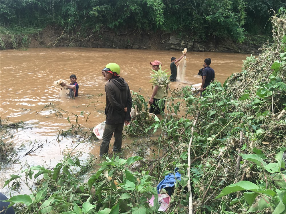 Những ngày này, trung bình có khoảng từ 10-15 người dân tại xã Cư M'Lan đổ ra các suối trên địa bàn để thả lưới bắt cá. Ảnh: Lx