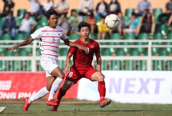 U18 Campuchia thể hiện phong độ ấn tượng tại giải U18 Đông Nam Á 2019. Ảnh: VFF
