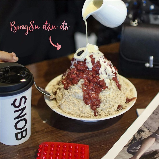 Những món ăn làm từ đậu đỏ cũng rất được yêu thích nhé. Bingsu đậu đỏ.