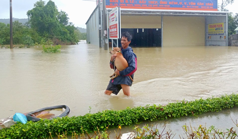 Nhà cửa ngập lênh láng. Ảnh: LT