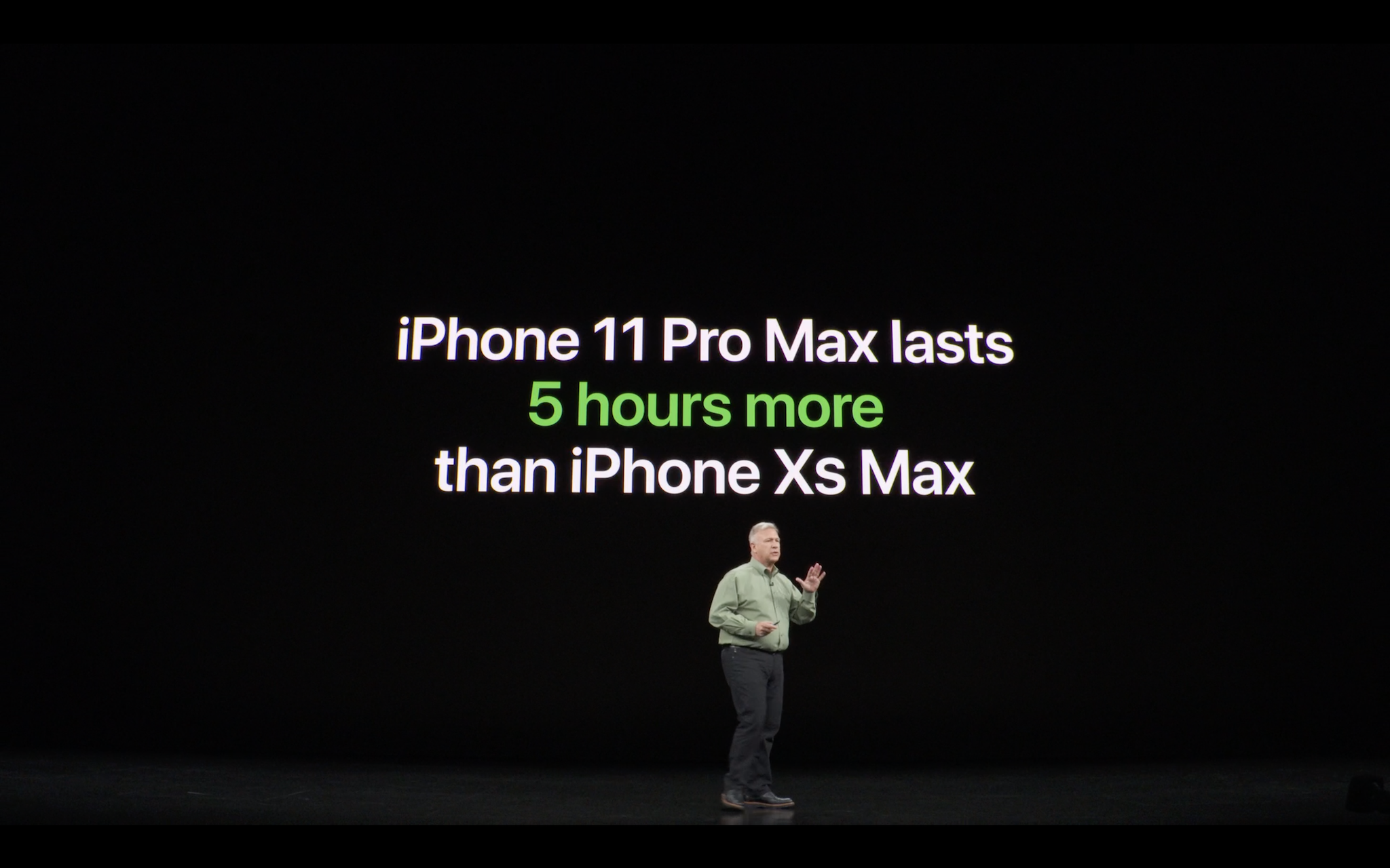 iPhone 11 Pro có thời lượng pin lâu hơn iPhone XS Max 4 tiếng trong khi iPhone 11 Pro Max là 5 tiếng. Bên cạnh đó, Apple nâng cấp sạc nhanh trên iPhone từ 15 watt lên 18 watt.