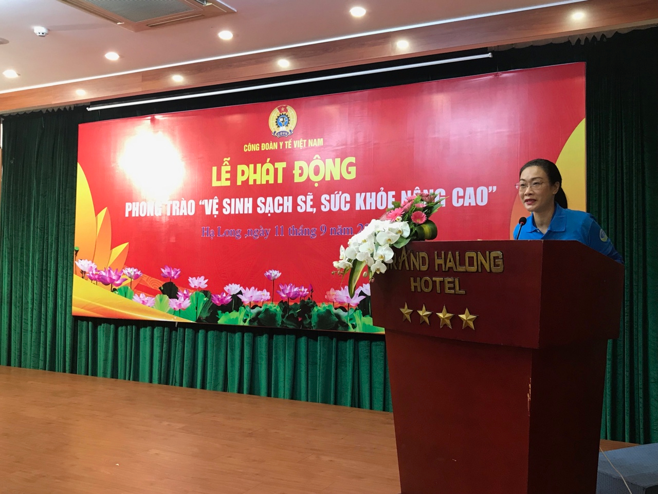 PGS. TS Phạm Thanh Bình - Chủ tịch Công đoàn Y tế Việt Nam phát biểu tại buổi lễ. Ảnh: X.Thảo