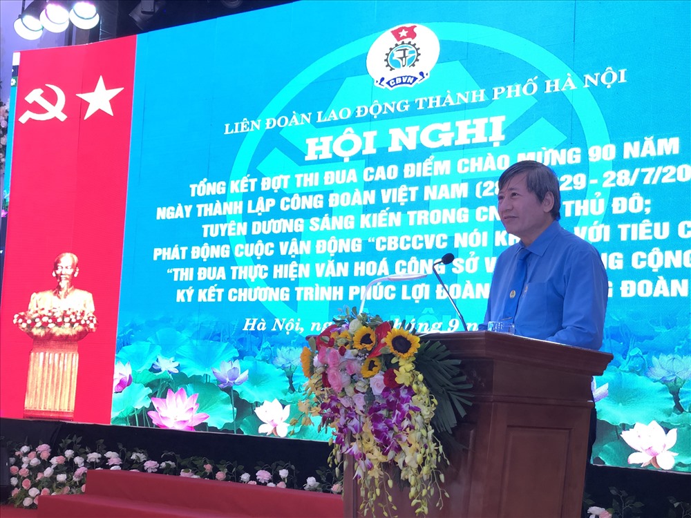 Phó Chủ tịch Thường trực Tổng LĐLĐVN Trần Thanh Hải phát biểu tại hội nghị. Ảnh: Việt Lâm