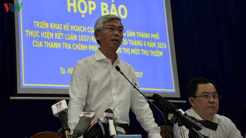 Ông Võ Văn Hoan - Phó Chủ tịch UBND TPHCM tại buổi họp báo Thủ Thiêm ngày 14.8.