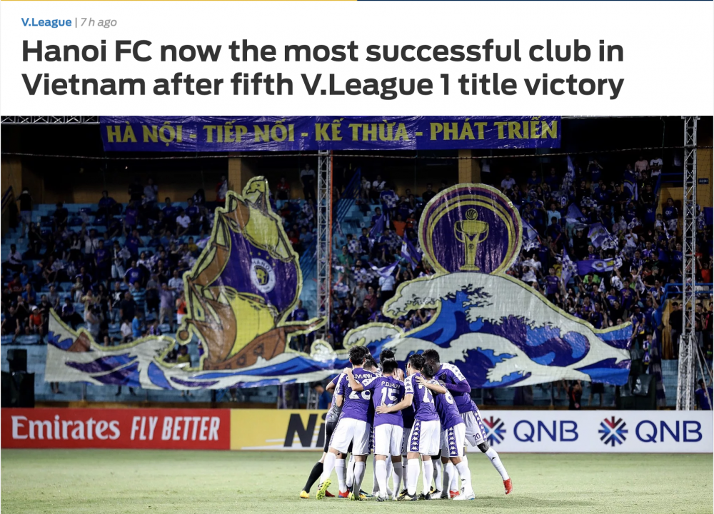 Với chức vô địch thứ 5 của mình, CLB Hà Nội được xem là đội bóng thành công nhất lịch sử V.League. Ảnh: Fox Sport Asia