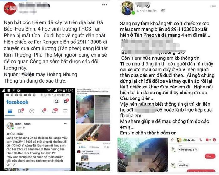 Trang mạng xã hội lan truyền  thông tin 4 nữ sinh bị bắt cóc trên chiếc xe ô tô hiệu Ford mang biển số Hà Nội
