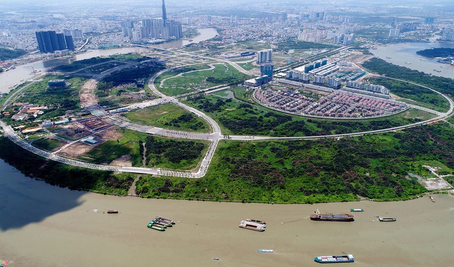 Toàn bộ Khu đô thị mới Thủ Thiêm nhìn từ hướng quận 1 sang. Ảnh: Vietnamnet