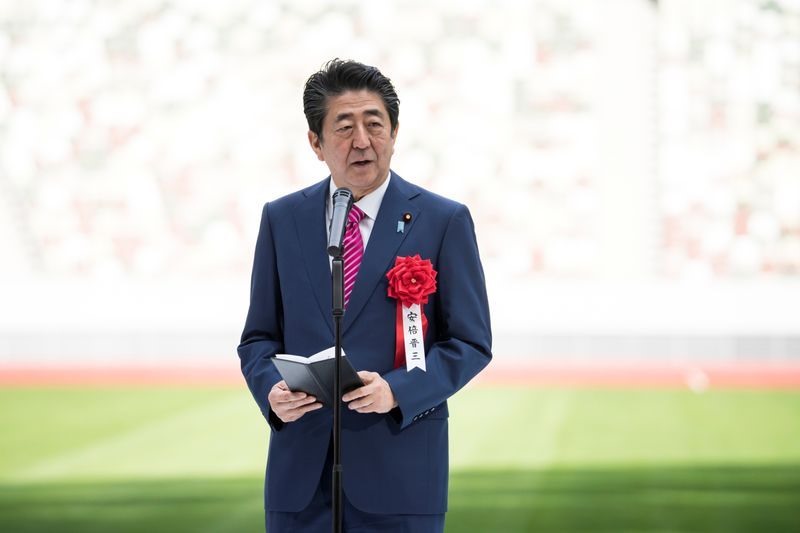 Thủ tướng Abe Shinzo trong lễ khánh thành sân vận động quốc gia Tokyo ngày 15.12.2019. Ảnh: Reuters