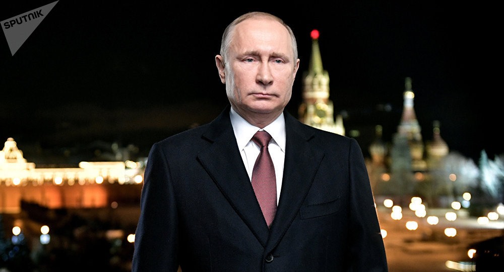 Tổng thống Nga Vladimir Putin đọc thông điệp năm mới 2020. Ảnh: Sputnik