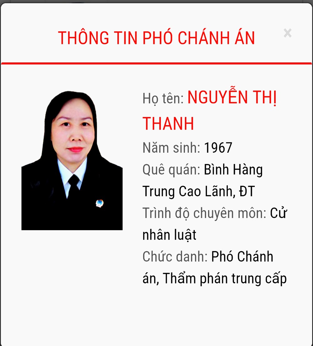 Phó Chánh án TAND tỉnh Đồng Tháp Nguyễn Thị Thanh. Ảnh: TANDĐT