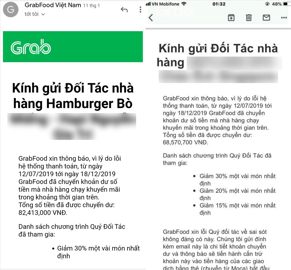 Đầu tháng 1.2020, Grab đột ngột thông báo truy thu công nợ với một loạt nhà hàng đối tác.