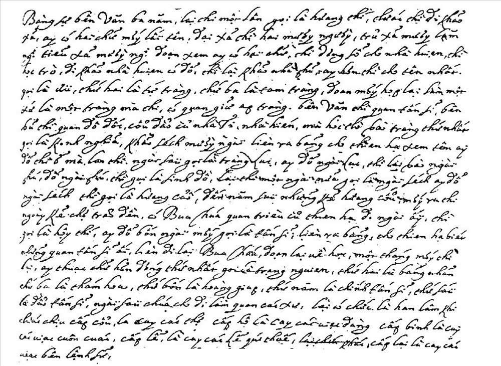 Văn bản chữ Quốc ngữ năm 1659 của một tu sĩ người Việt có tên thánh là Bento Tín Thiện - một cộng sự của giáo sĩ Alexandre de Rhodes viết. Ảnh: Tư liệu