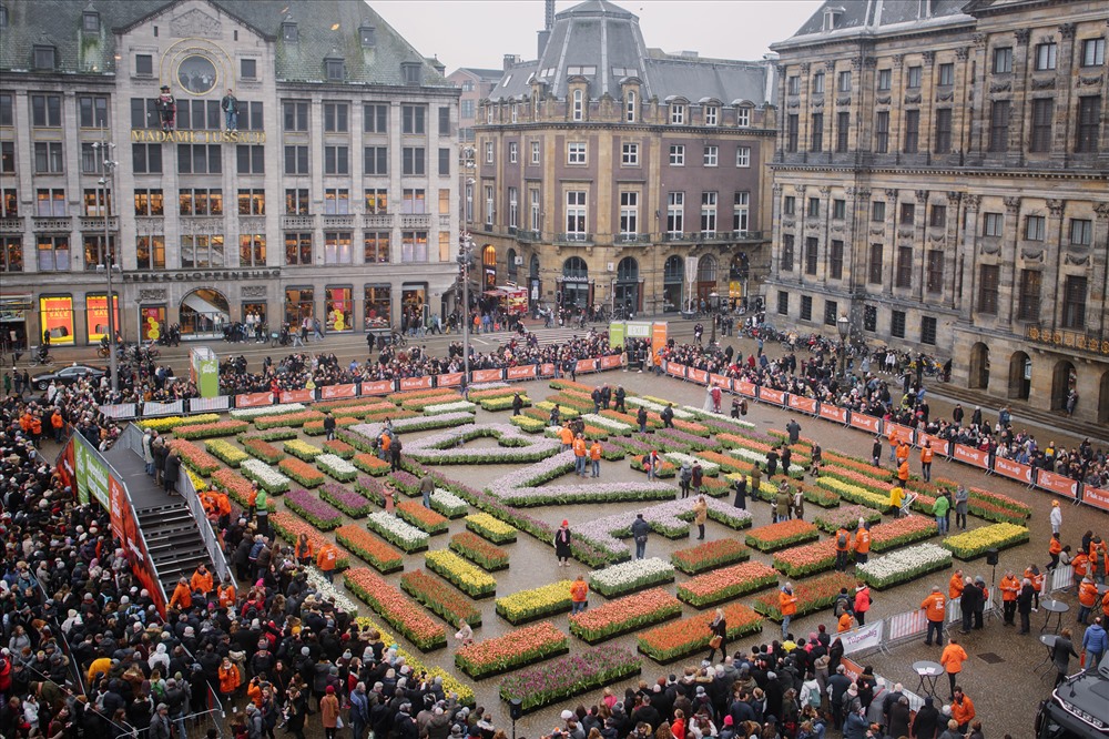 Toàn cảnh Lễ hội hoa Tulip 2020 diễn ra tại quảng trường Dam, Amsterdam. Ảnh: Holland-explorer.com