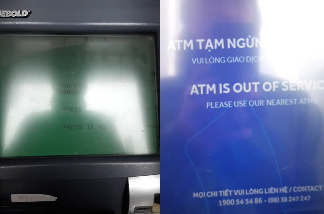 Dù hoàn tất thao tác, khách hàng không thể rút tiền từ cây ATM của Agribank và ACB vào trưa ngày 22.1(28 tháng Chạp). Ảnh cắt từ clip: L.D