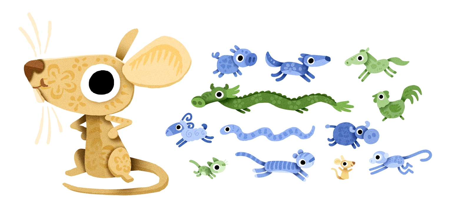 Phác thảo các linh vật của Google Doodle ngày 25.1. Ảnh: Google.