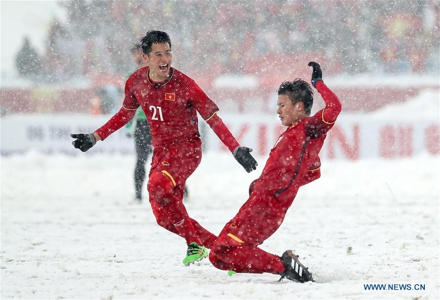 Đình Trọng là 1 trong 8 cầu thủ U23 Việt Nam hiện tại từng thi đấu tại Vòng chung kết U23 Châu Á 2018. Ảnh: Xinhua.