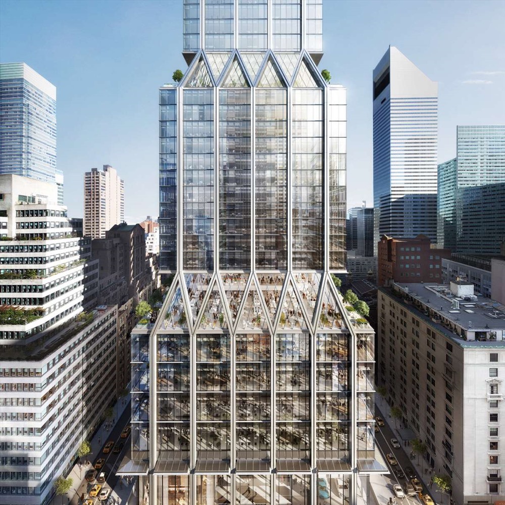 Tòa nhà 425 Park Avenue (Mỹ) được cho là sẽ “thiết lập các tiêu chuẩn mới cho thiết kế nơi làm việc“. Tòa tháp văn phòng cao 41 tầng sẽ có cấu trúc bên ngoài tạo ra nội thất không có cột và kết hợp với các sân thượng được trồng hai chiều cao. Ảnh: Engnews24h