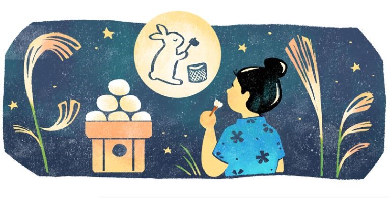 Google Doodle mừng Tết Trung thu ở Nhật Bản. Ảnh: Google.