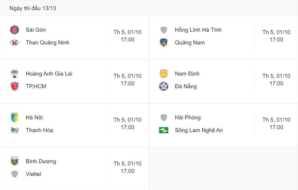 Sài Gòn vs Quảng Ninh diễn ra vào 17h00 ngày 1.10.