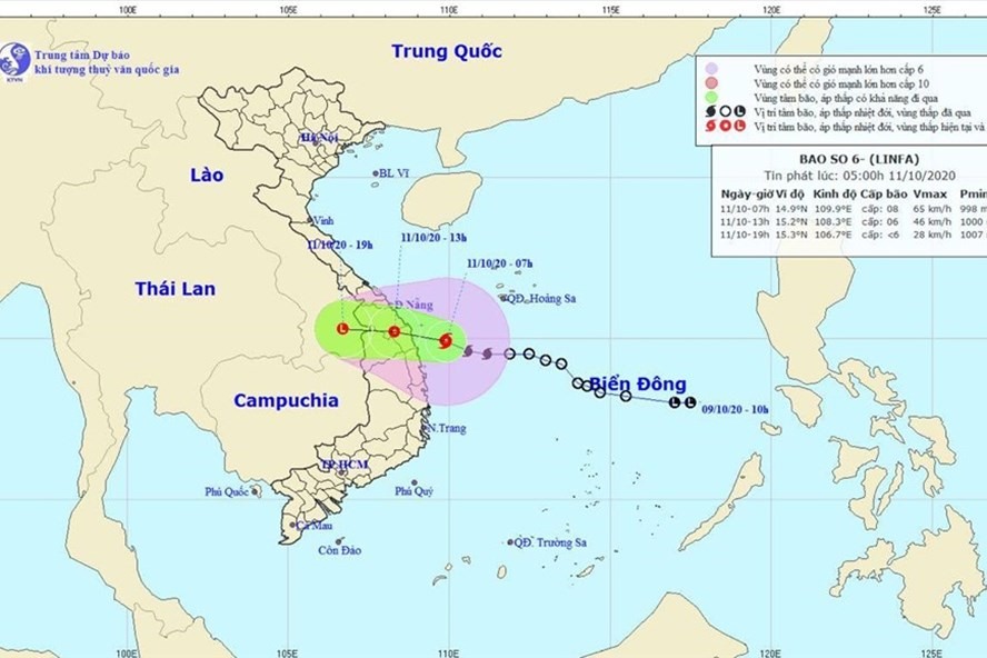 Vị trí và hướng đi của bão số 6. Nguồn: NCHMF