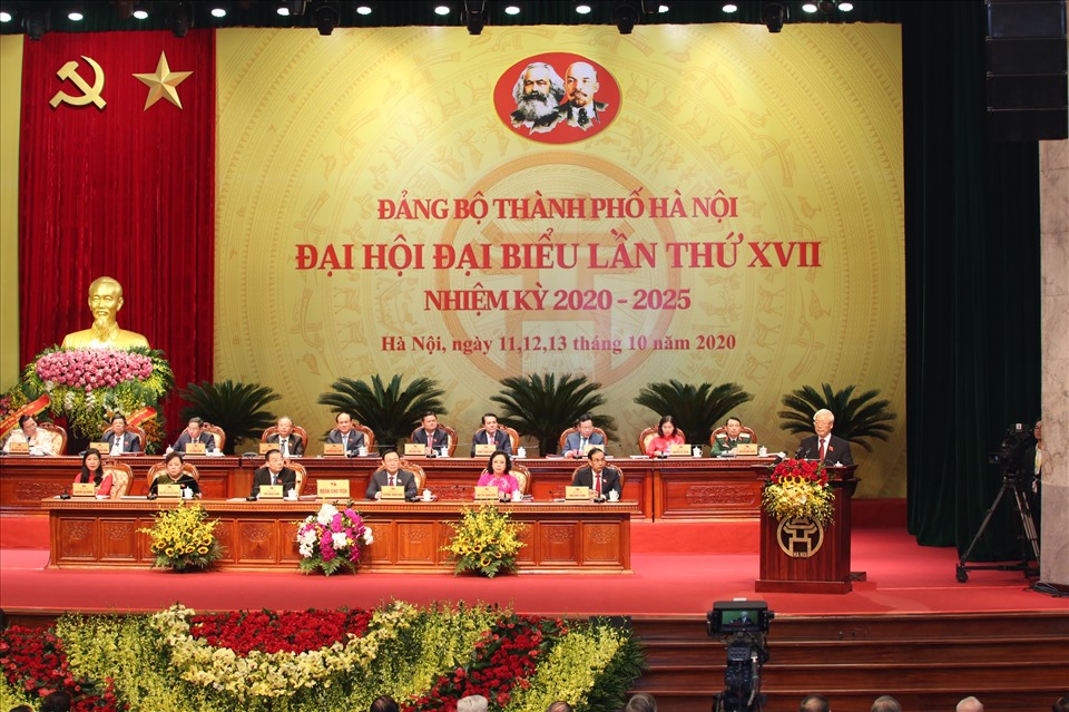 Đại hội đại biểu lần thứ XVII Đảng bộ thành phố Hà Nội. Ảnh: TTBC