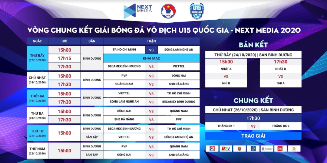Lịch thi đấu Giải U15 Quốc gia - Next Media 2020. Ảnh: Next Media.