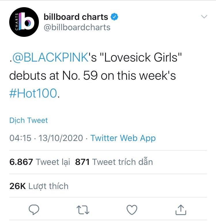 Lovesick Girls” Của Blackpink Lọt Vào Top 60 Billboard Hot 100