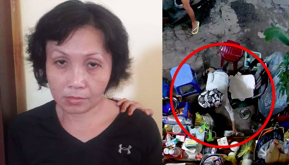 Chu Thúy An (trái) và hình ảnh bé trai thực hiện trộm túi tiền của người phụ nữ bán hàng nước bị camera an ninh ghi lại. Ảnh: Nguyễn Huy