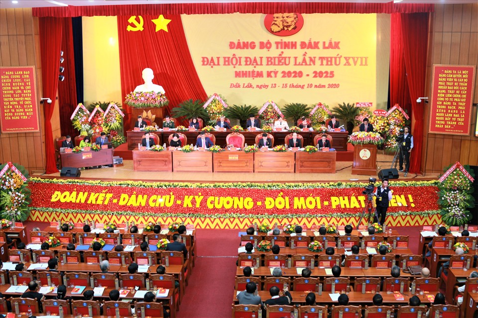 Toàn cảnh Đại hội Đảng bộ tỉnh Đắk Lắk khóa XVII, nhiệm kỳ 2020-2025. Ảnh Bảo Trung
