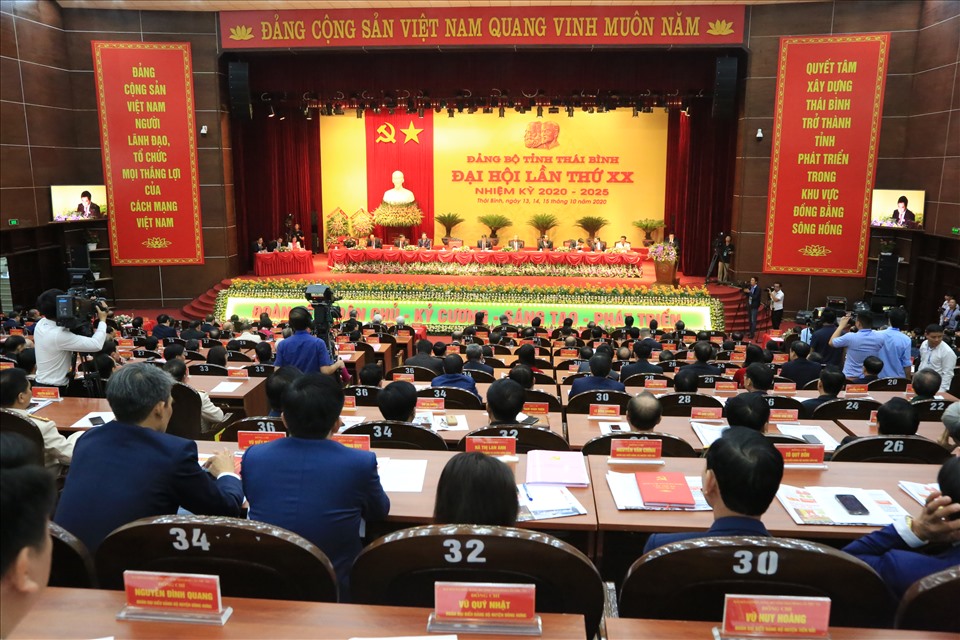 Đại hội Đại biểu Đảng bộ tỉnh Thái Bình lần thứ XX diễn ra từ ngày 13 đến 15.10 tại Nhà văn hóa Lao động tỉnh. Ảnh TB