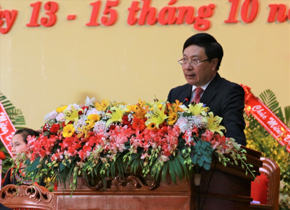 Ủy viên Bộ Chính Trị, Phó Thủ tướng Chính phủ, Bộ trưởng Bộ Ngoại giao Phạm Bình Minh phát biểu. Ảnh Bảo Trung