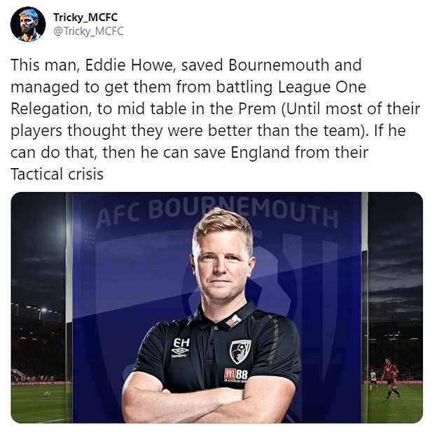 Eddie Howe đang được cổ động viên Anh tiến cử vào ghế huấn luyện viên của Tam Sư. Ảnh: Instagram