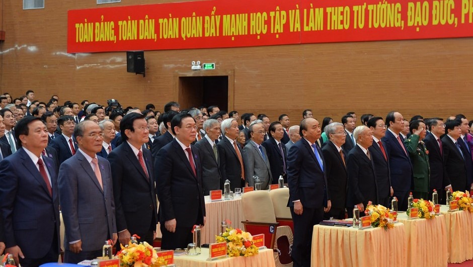 Thủ tướng Nguyễn Xuân Phúc cùng các đại biểu dự Đại hội Đảng bộ tỉnh Nghệ An lần thứ XIX. Ảnh: Thành Cường