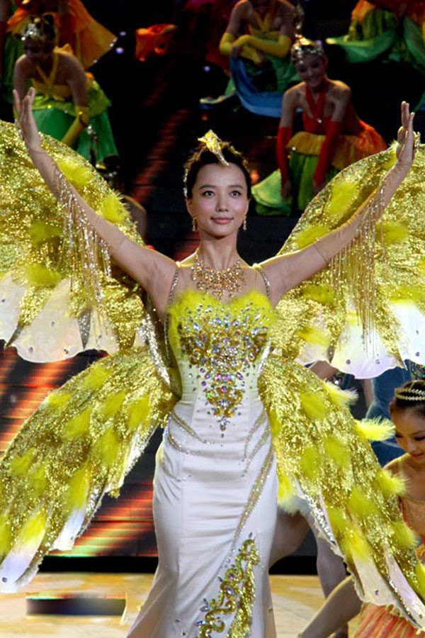 Năm 2010, nữ diễn viên Vương Lạc Đan vinh dự đảm nhiệm ngôi vị “Nữ thần Kim Ưng“. Không giống 2 người tiền nhiệm, Vương Lạc Đan không được đánh giá cao cả về nhan sắc, khí chất, thậm chí bộ váy cô diện thời điểm đó cũng bị đánh giá là quê mùa. Ảnh: Sina.