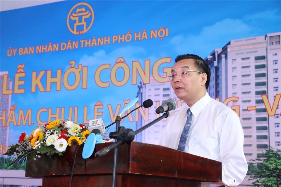 Chủ tịch UBND TP Hà Nội Chu Ngọc Anh phát biểu tại lễ khởi công dự án. Ảnh: Phạm Thành