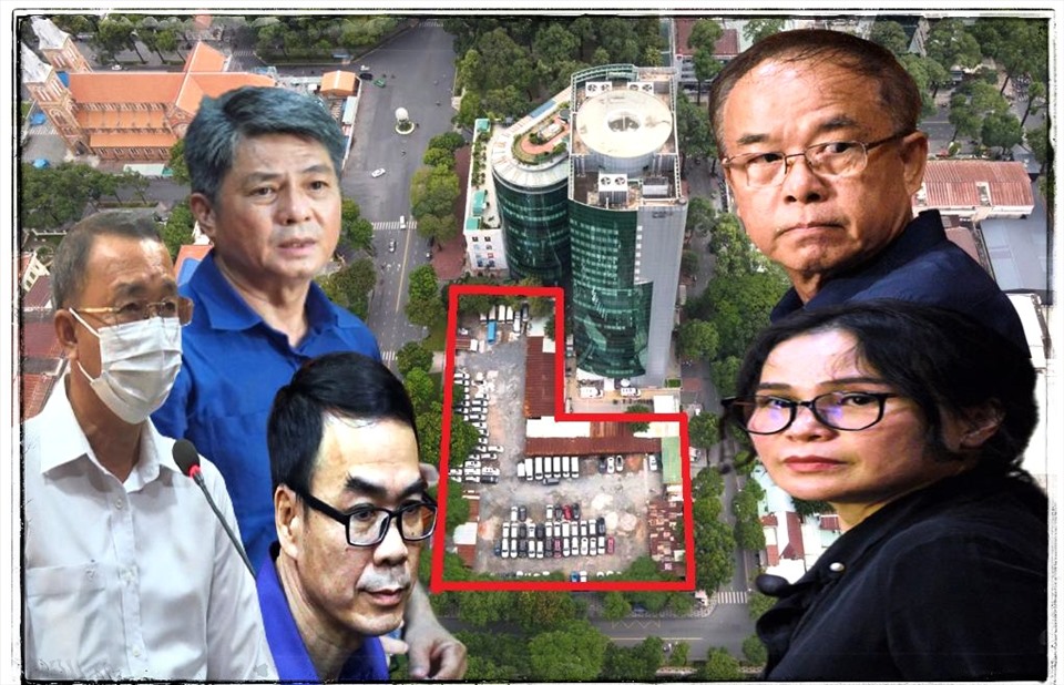 Nguyễn Thành Tài (phía trên, bên phải, cựu phó chủ tịch UBND TPHCM) và đồng phạm trong vụ án giao đất “vàng” đường Lê Duẩn. Ảnh: Anh Tú