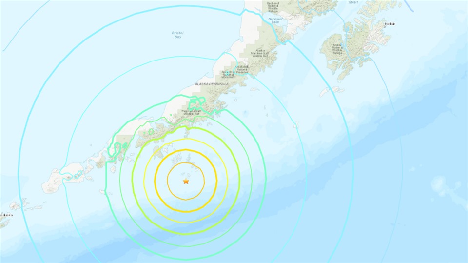 Động đất ở ngoài khơi Alaska gây cảnh báo sóng thần. Ảnh: USGS