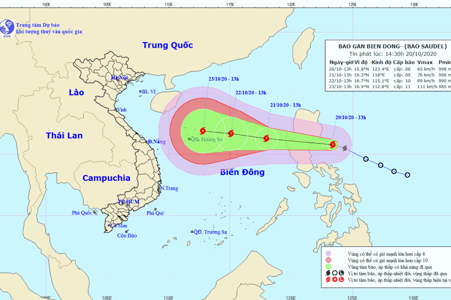 Vị trí và hướng đi của bão Saudel. Nguồn: NCHMF