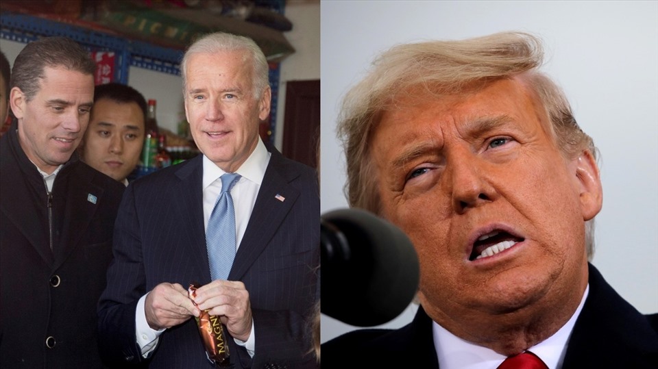 Ông Donald Trump yêu cầu mở cuộc điều tra cáo buộc liên quan đến cha con ông Joe Biden. Ảnh: RT